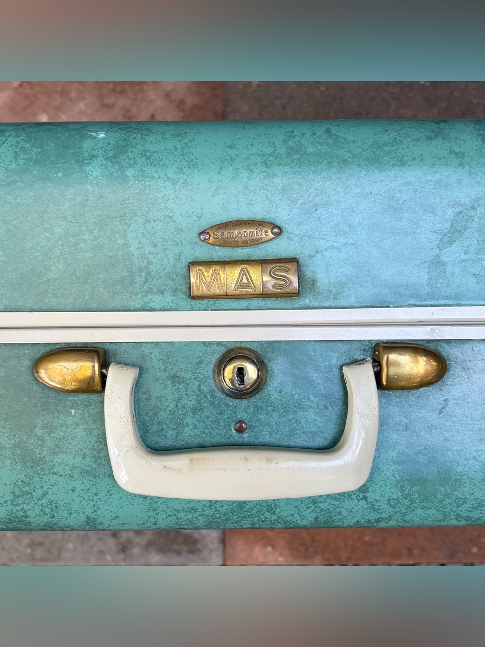 Vintage Samsonite Hardshell Suitcase 1950s Aqua/Teal/Turquoise VTG Retro Grandma - Picture 9 of 16